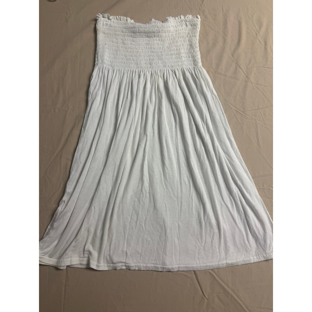 Zuzy Collection Womens White Smocked Strapless Tube Dress Summer Beach Coverup - Picture 5 of 5
